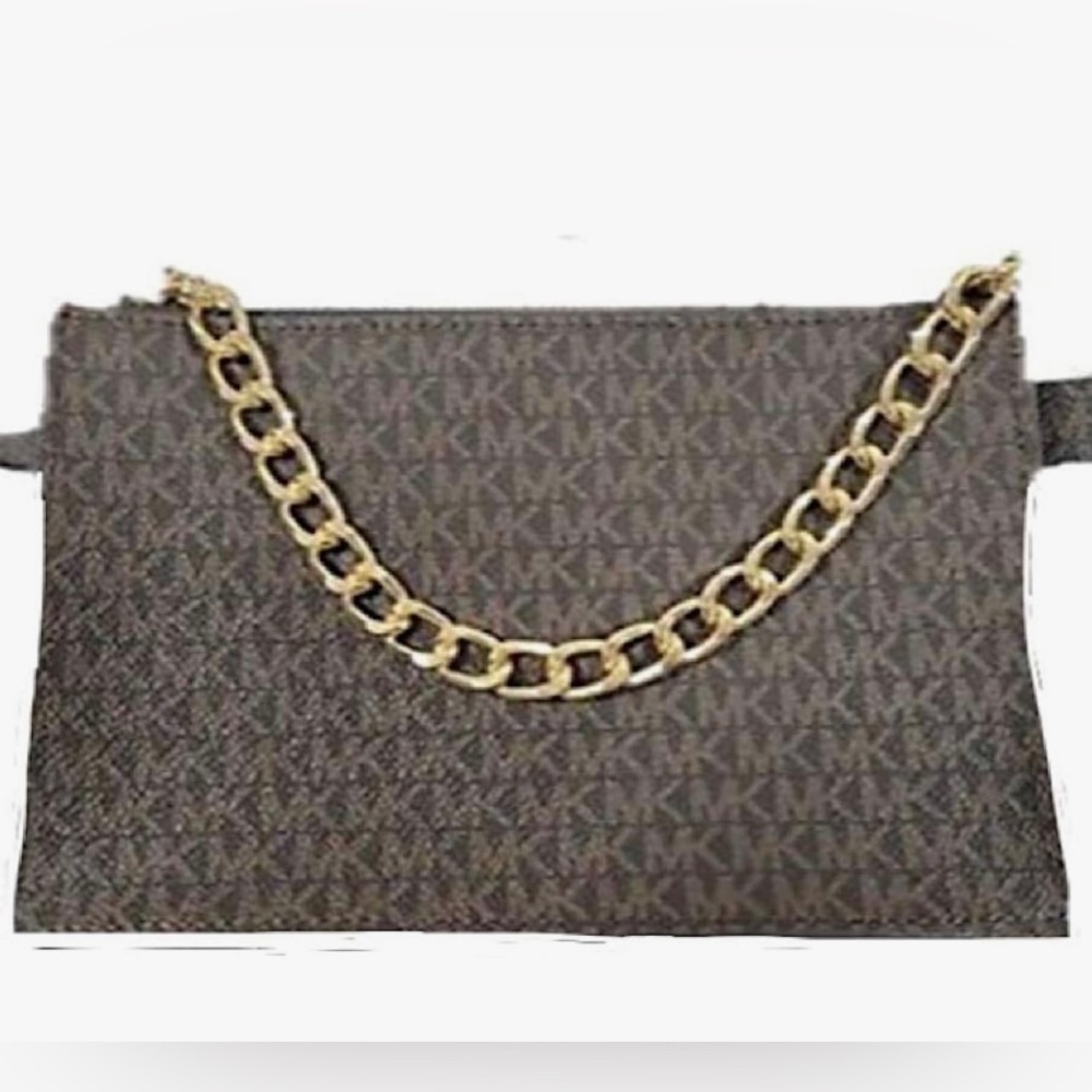 MICHAEL KORS logo pull chain faux-leather belt bag /fanny pack -Brown -X-LARGE